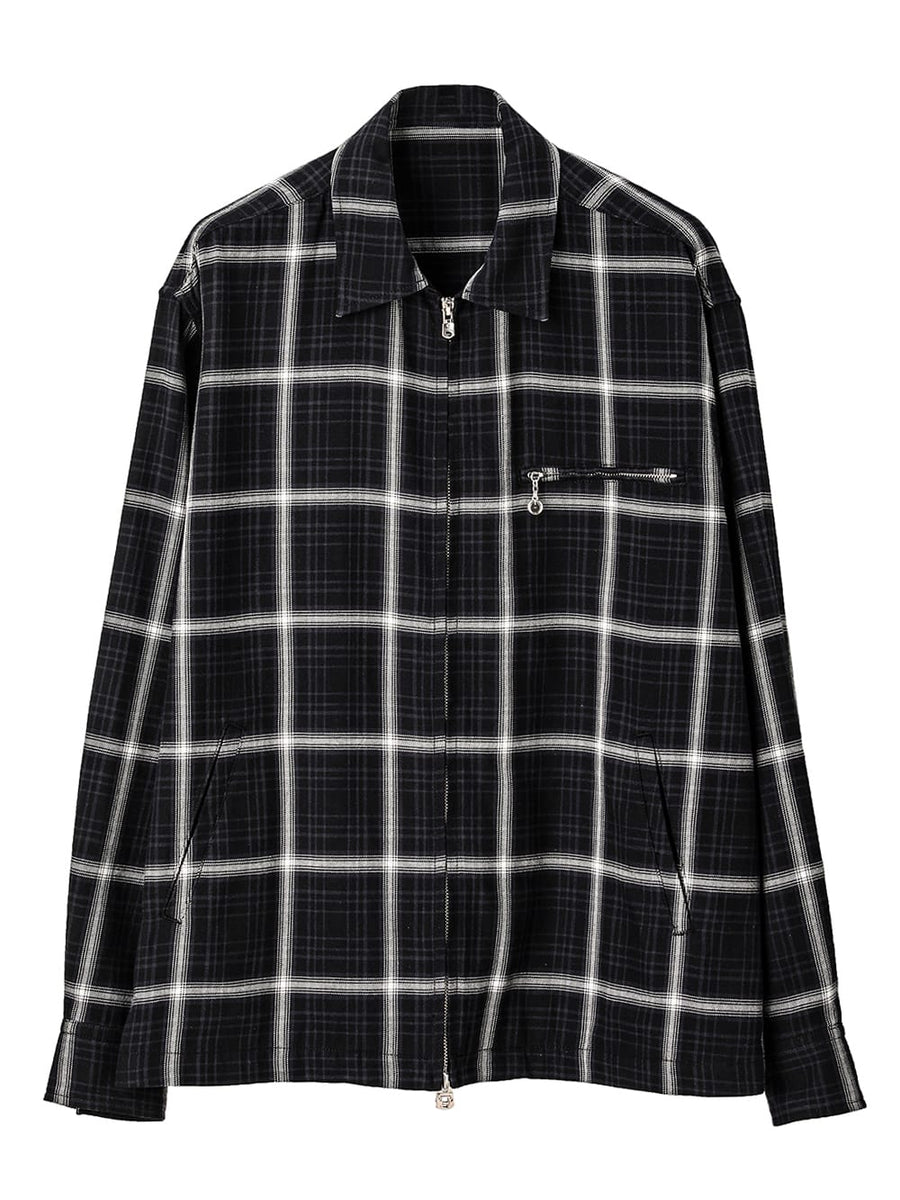 sj.0019SS25-black check full zip work jacket. Plainsong 2025