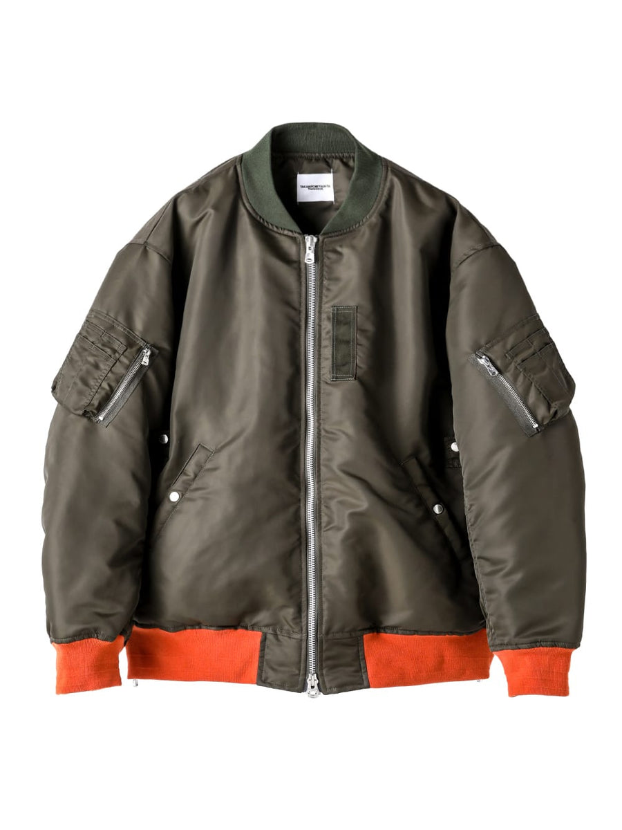 sxj.0001-olive×orange oversized bicolor flight jacket 