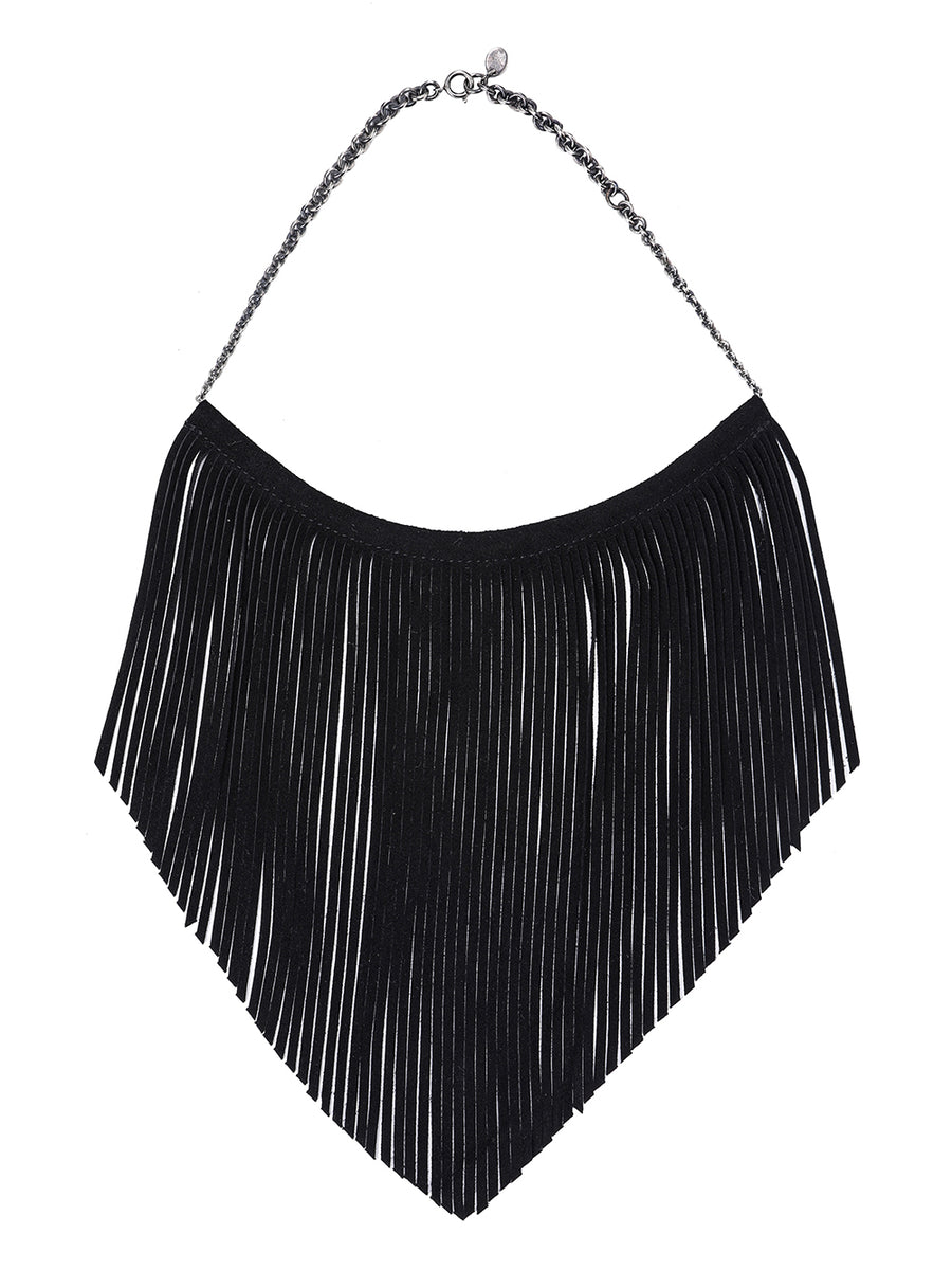 sa.0012AW25-black フリンジチョーカーネックレス(スエードレザー) The