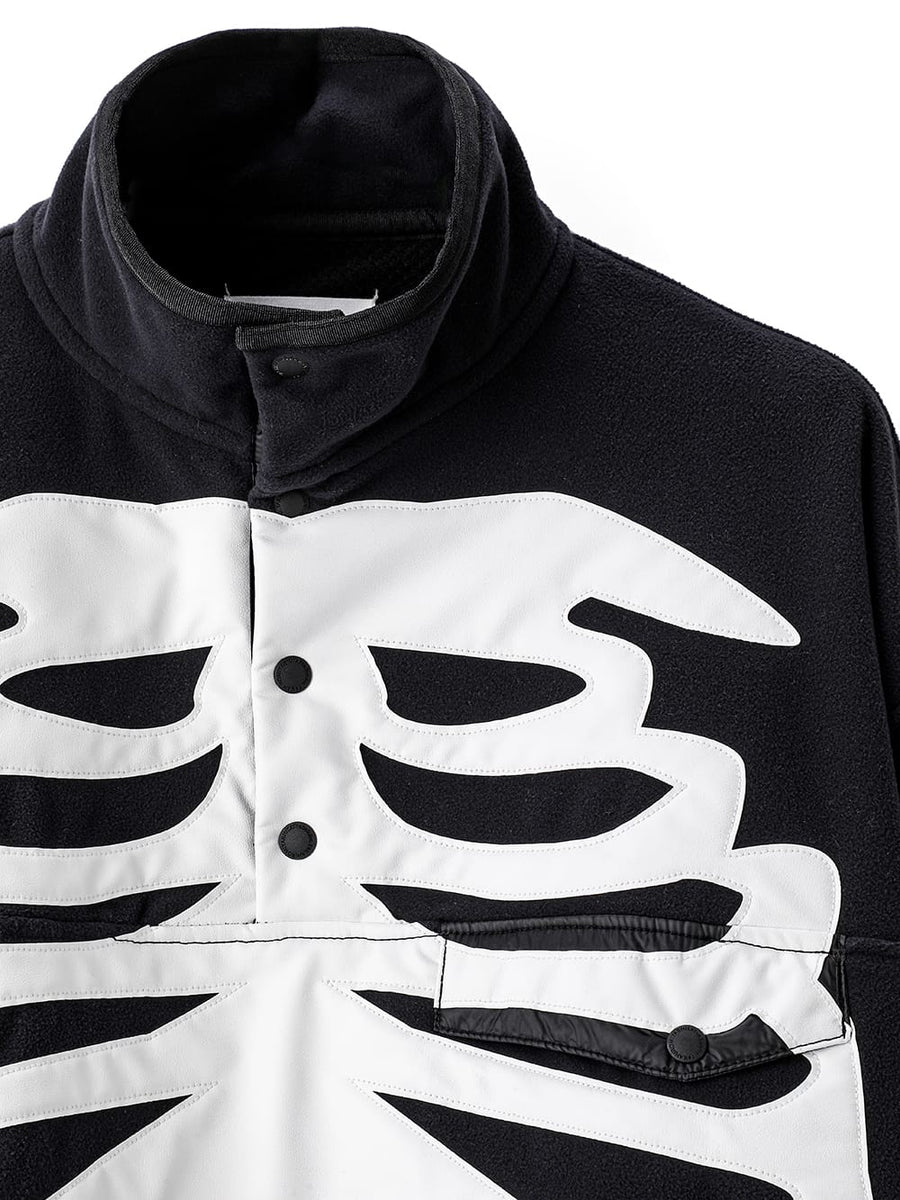 sbj.0007AW24-black x white bone プルオーバーフリースジャケット