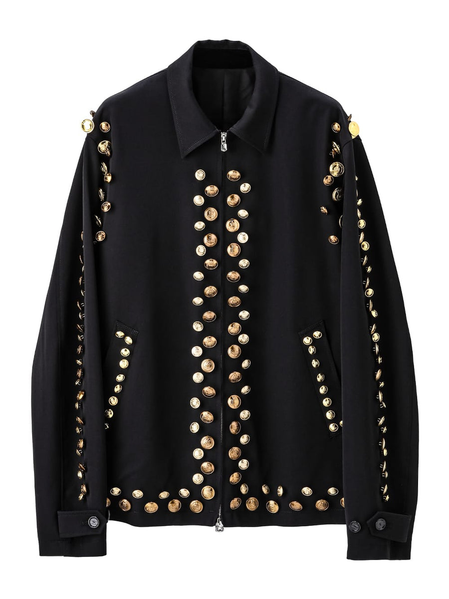 sj.0004aSS25-black zip up brit jacket.(gold buttons