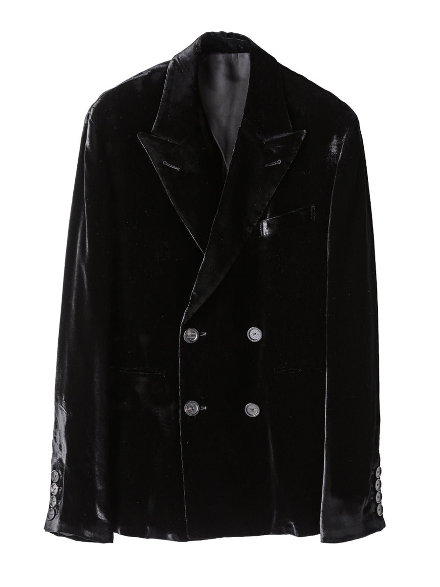 sj.0015AW25-black ピークドラペルダブルブレステッドジャケット The