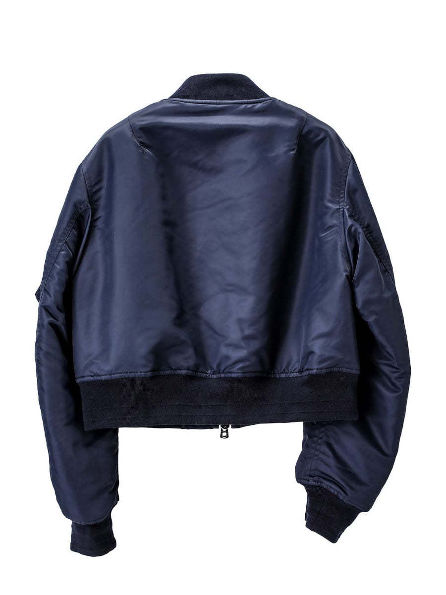 sj.0018bAW23-midnight two-way cropped bomber jacket. THE TWO 