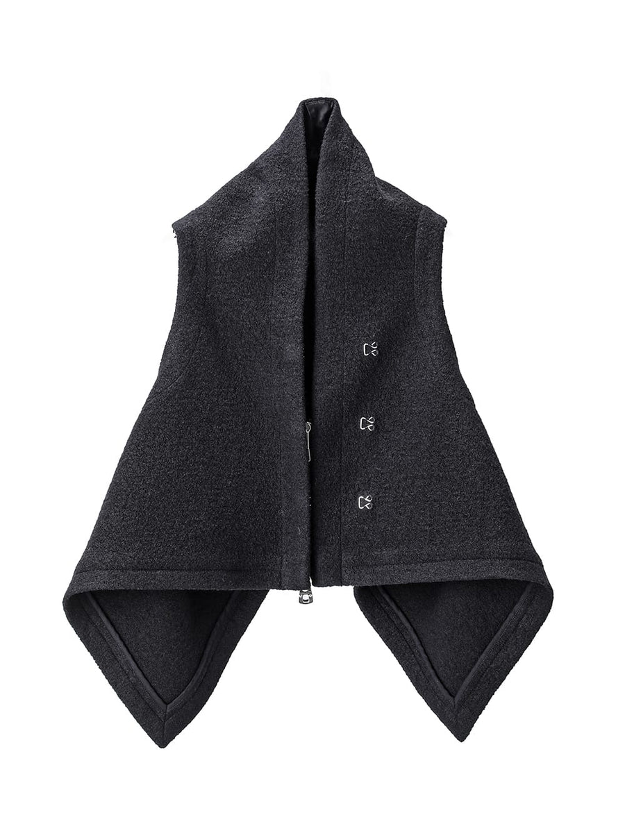 sj.0024AW23-black two-way wrap around micro vest. THE TWO OF US