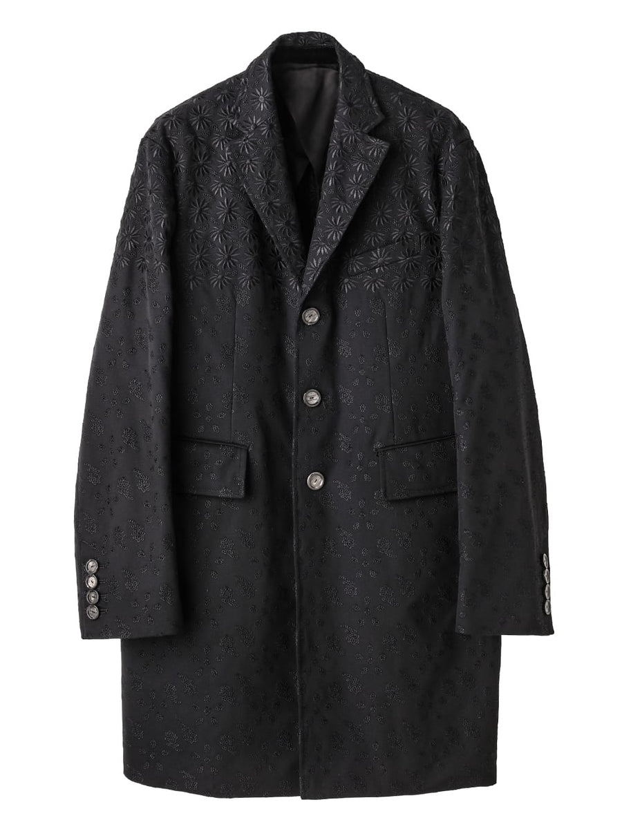 sj.0029AW25-black エンブロイダリーサックコート The Black-and