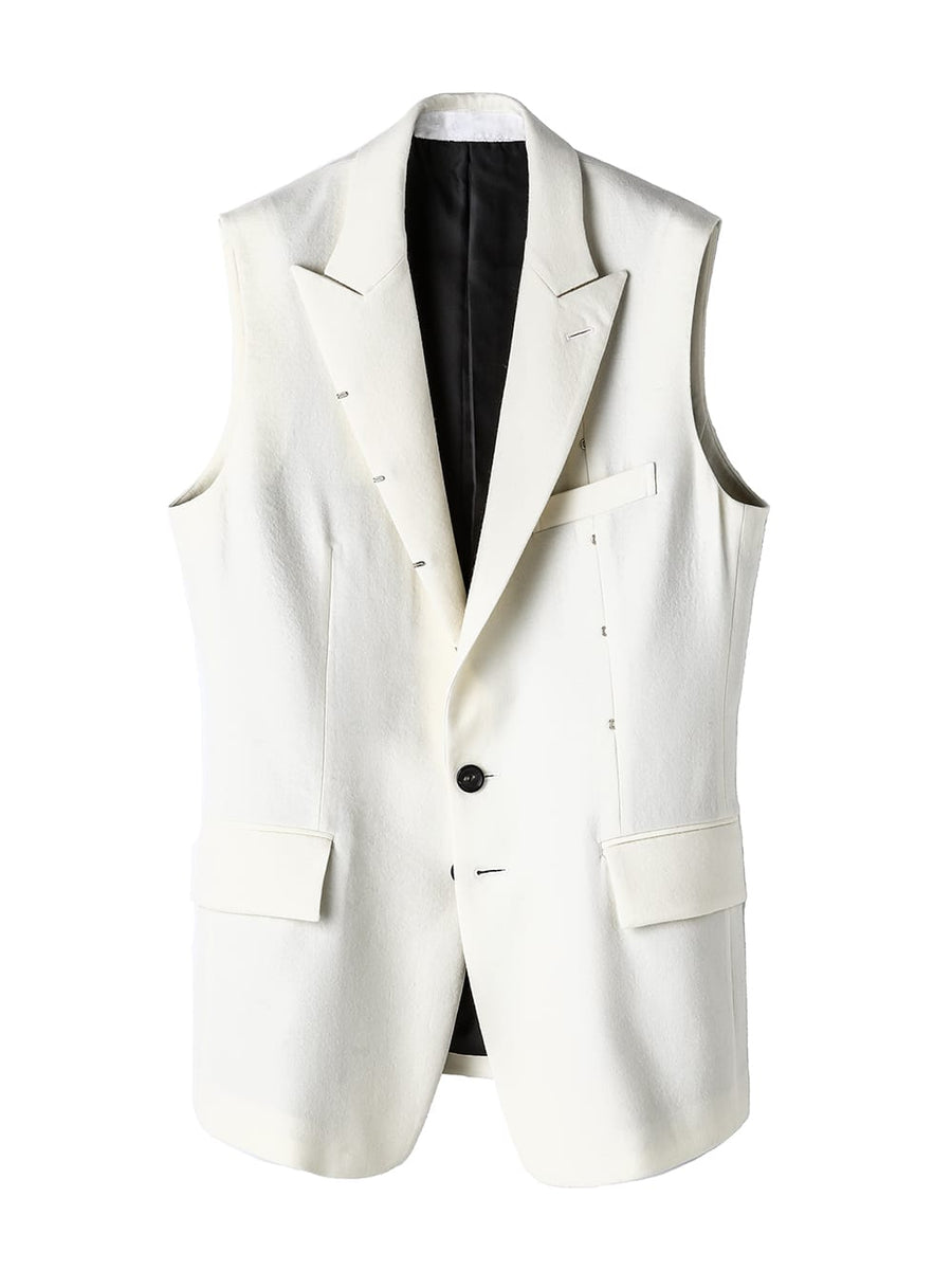 sj.0007bAW23-white right - left sleeveless peaked lapel jacket 