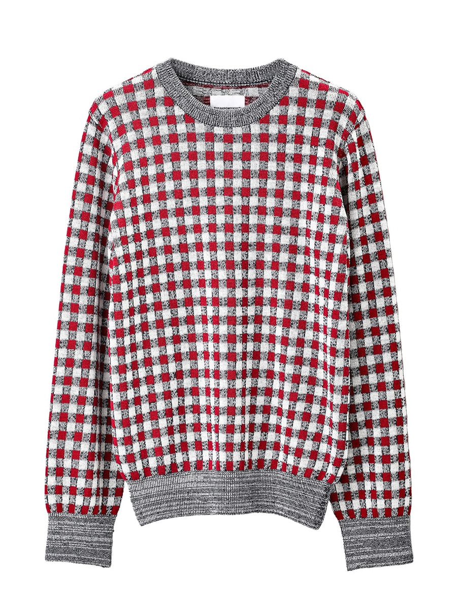 sk.0001SS25-navy x red reglar fit jacquard crew neck sweater