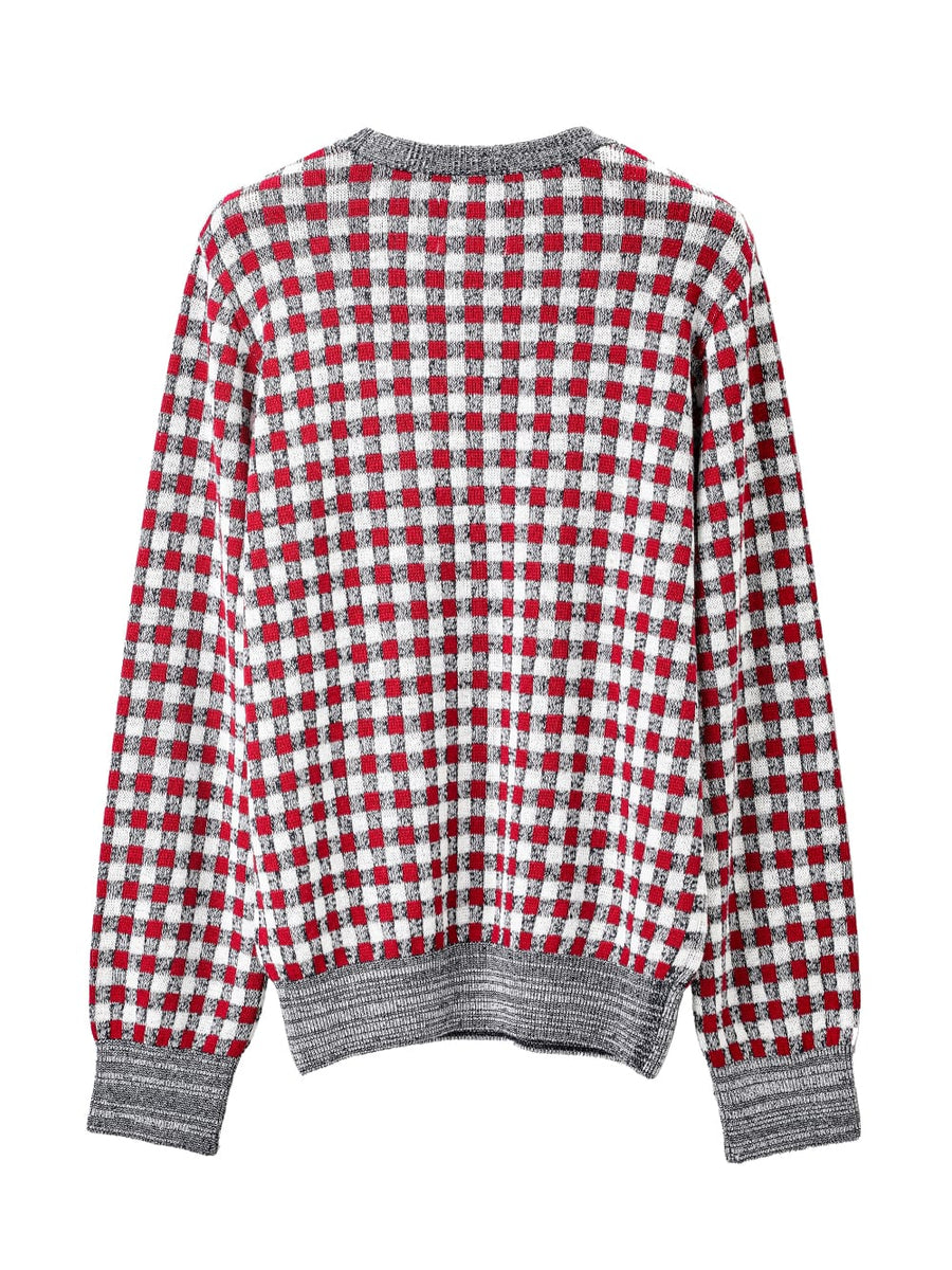 sk.0001SS25-navy x red reglar fit jacquard crew neck sweater