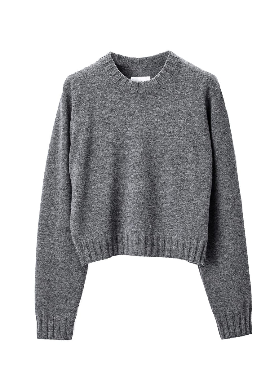 sk.0002bAW23-gray lambs wool cropped crewneck sweater. THE 