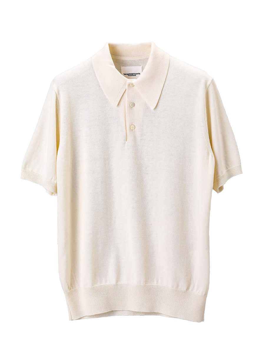 sk.0005SS25-white reglar fit polo collar short sleeve sweater