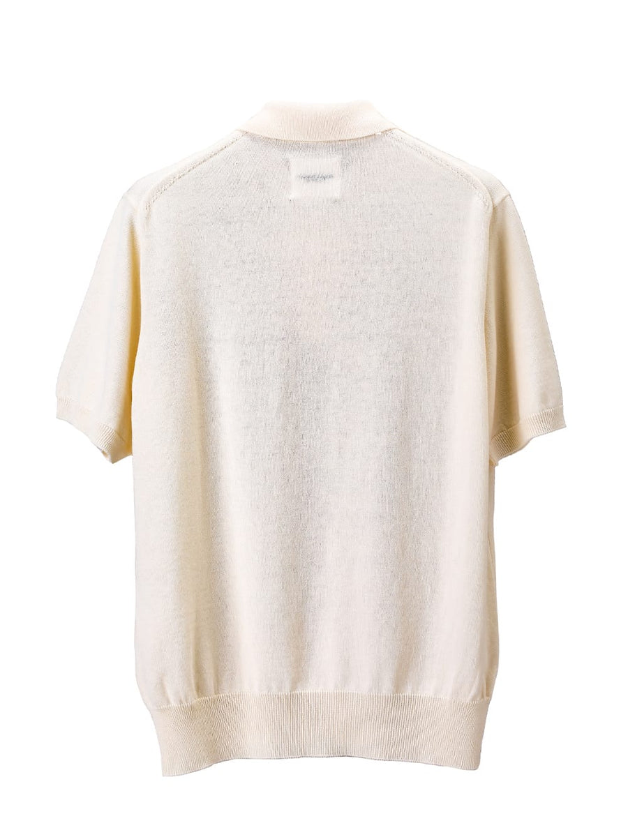sk.0005SS25-white reglar fit polo collar short sleeve sweater