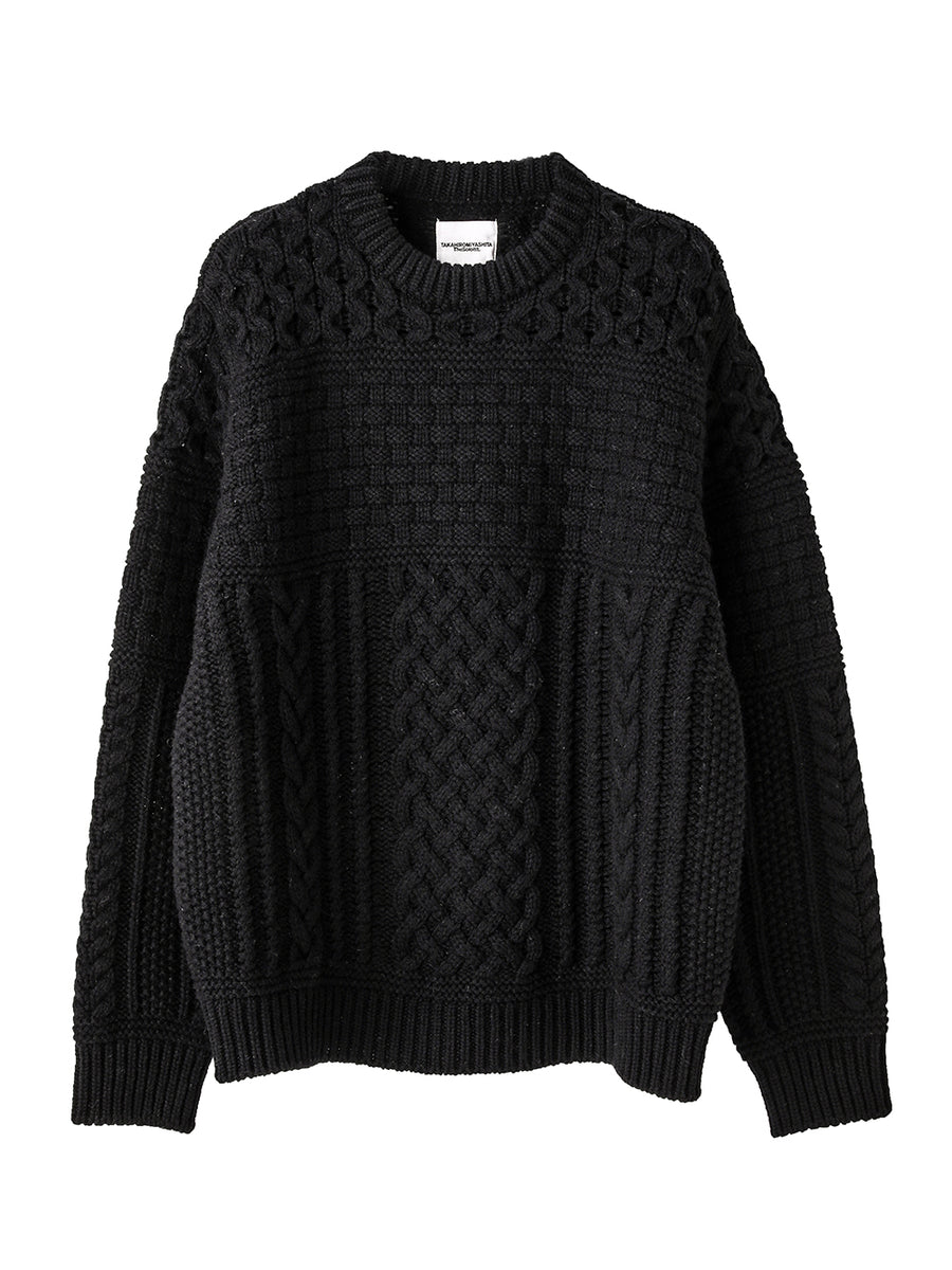 sk.0008AW25-black フィッシャーマンズクルーネックセーター The