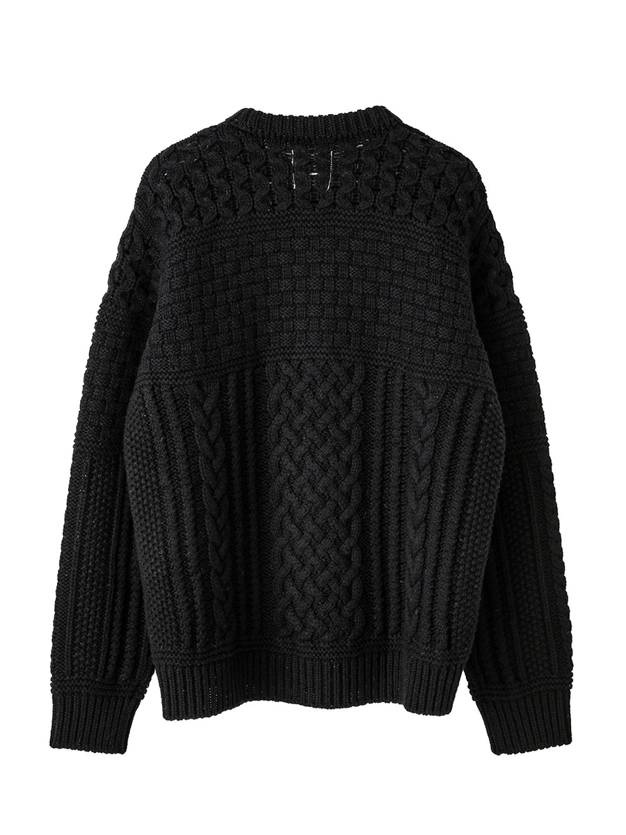 sk.0008AW25-black フィッシャーマンズクルーネックセーター The