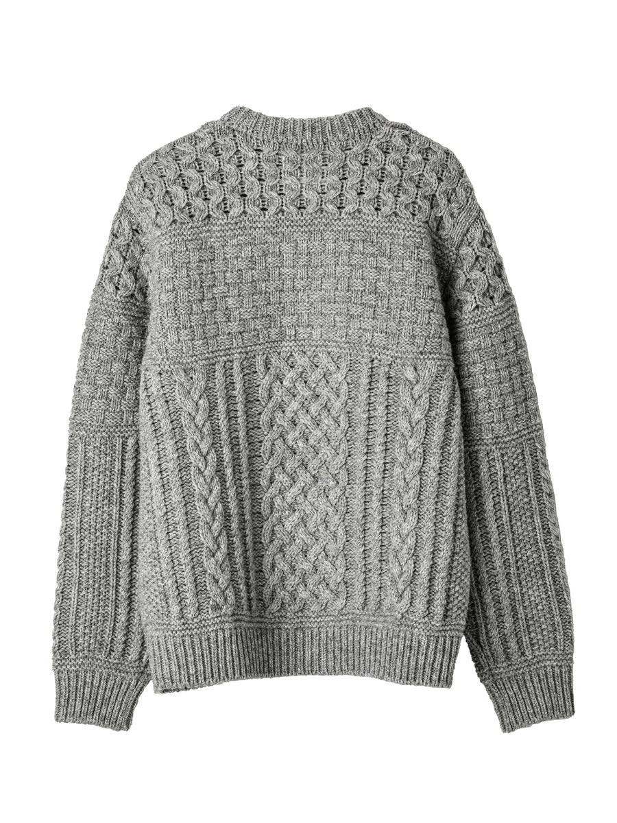 sk.0008AW25-gray フィッシャーマンズクルーネックセーター The