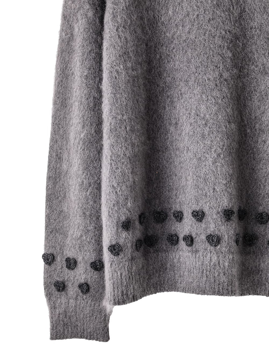 sk.0013AW25-gray(charcoal ribbon) ハートアタッチドモヘアクルー