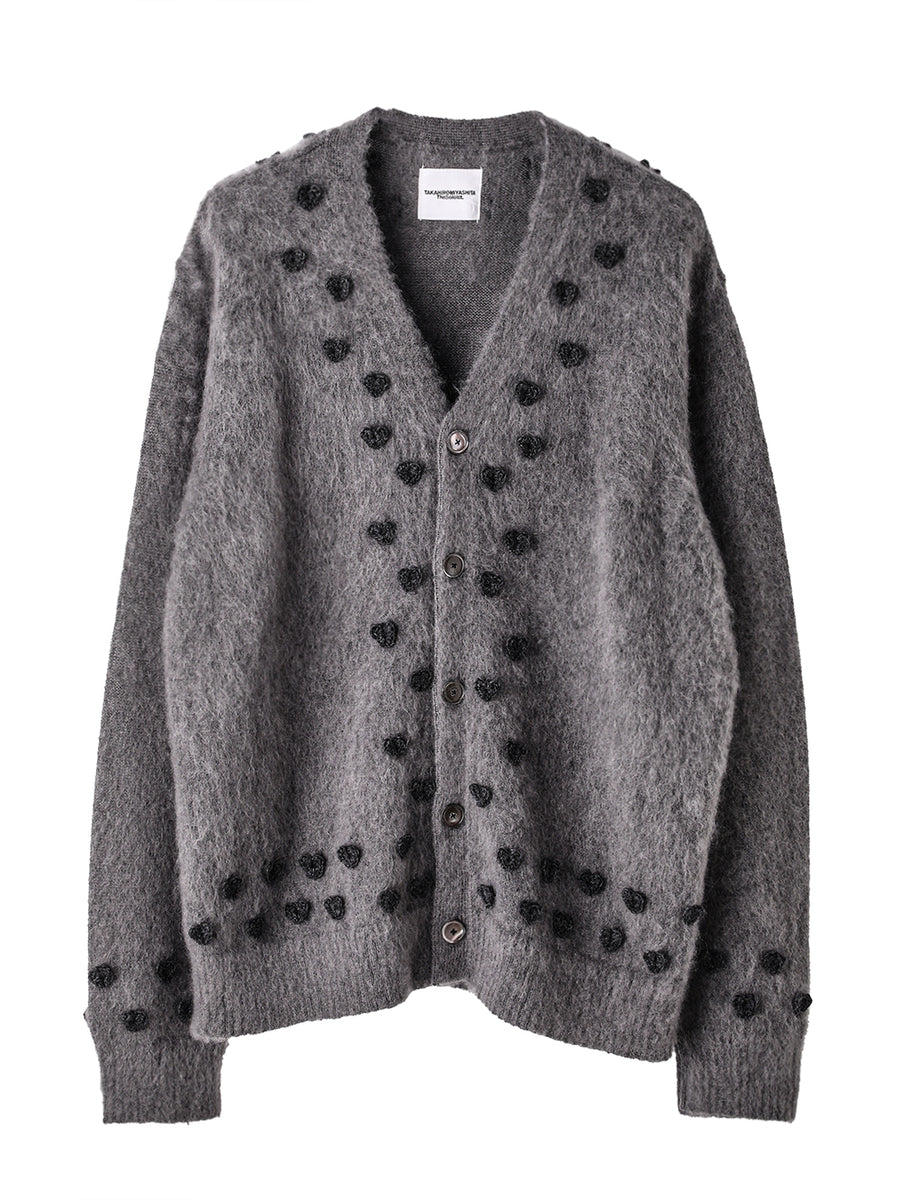 sk.0014AW25-gray(charcoal ribbon) heart attached mohair cardigan