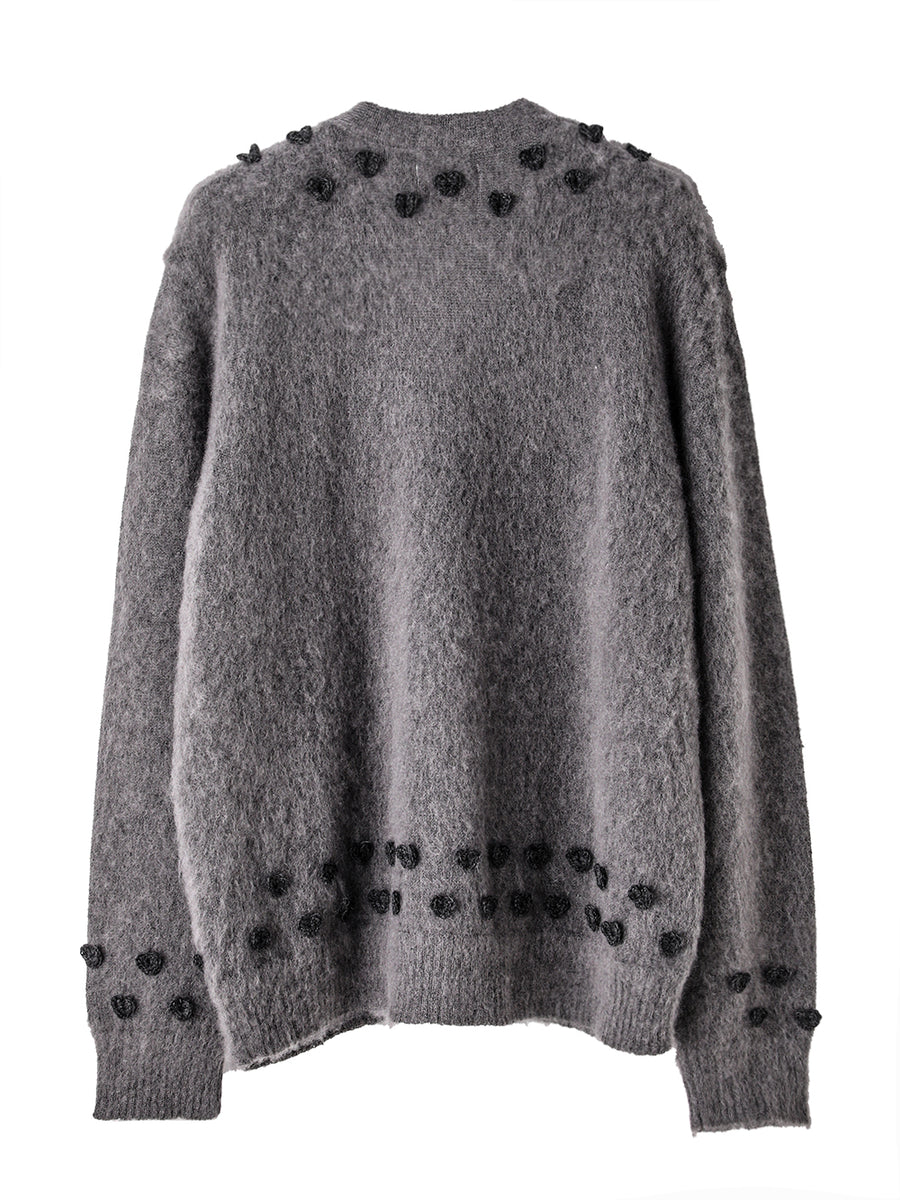 sk.0014AW25-gray(charcoal ribbon) heart attached mohair cardigan 