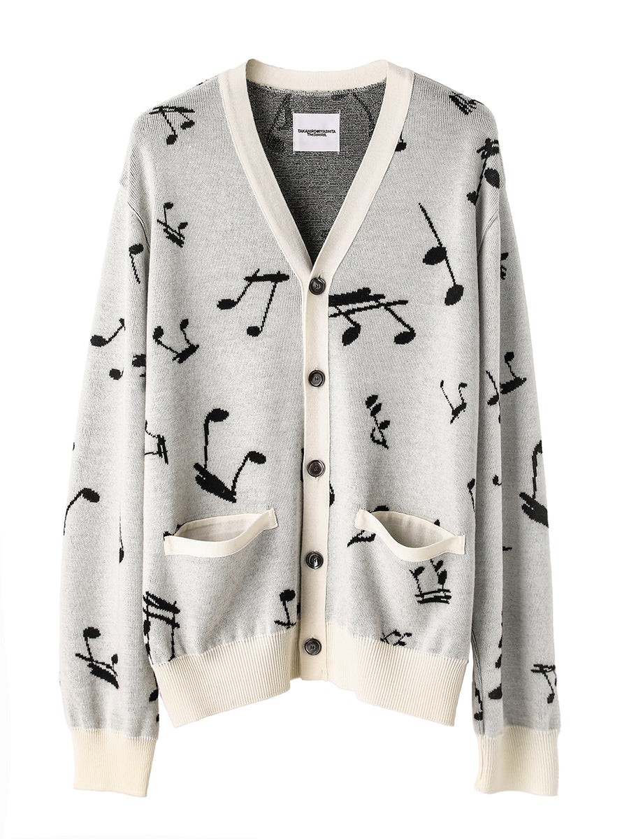 sk.0016AW25-white x black ミュージックノートパターンカーディガン
