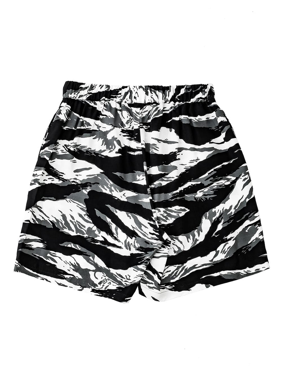 sp.0010bSS25-black x white hawaiian shorts.(tiger camouflage