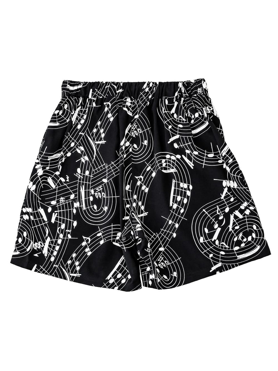 sp.0010cSS25-black x white hawaiian shorts.(music note) Plainsong