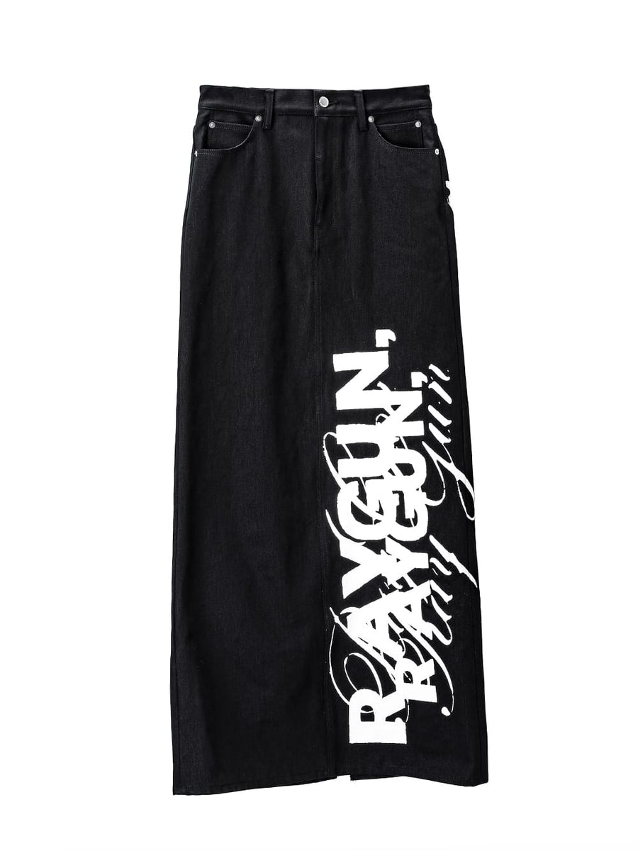 sp.0017aAW23-black jean look maxi skirt.(denim) THE TWO OF US 2023 