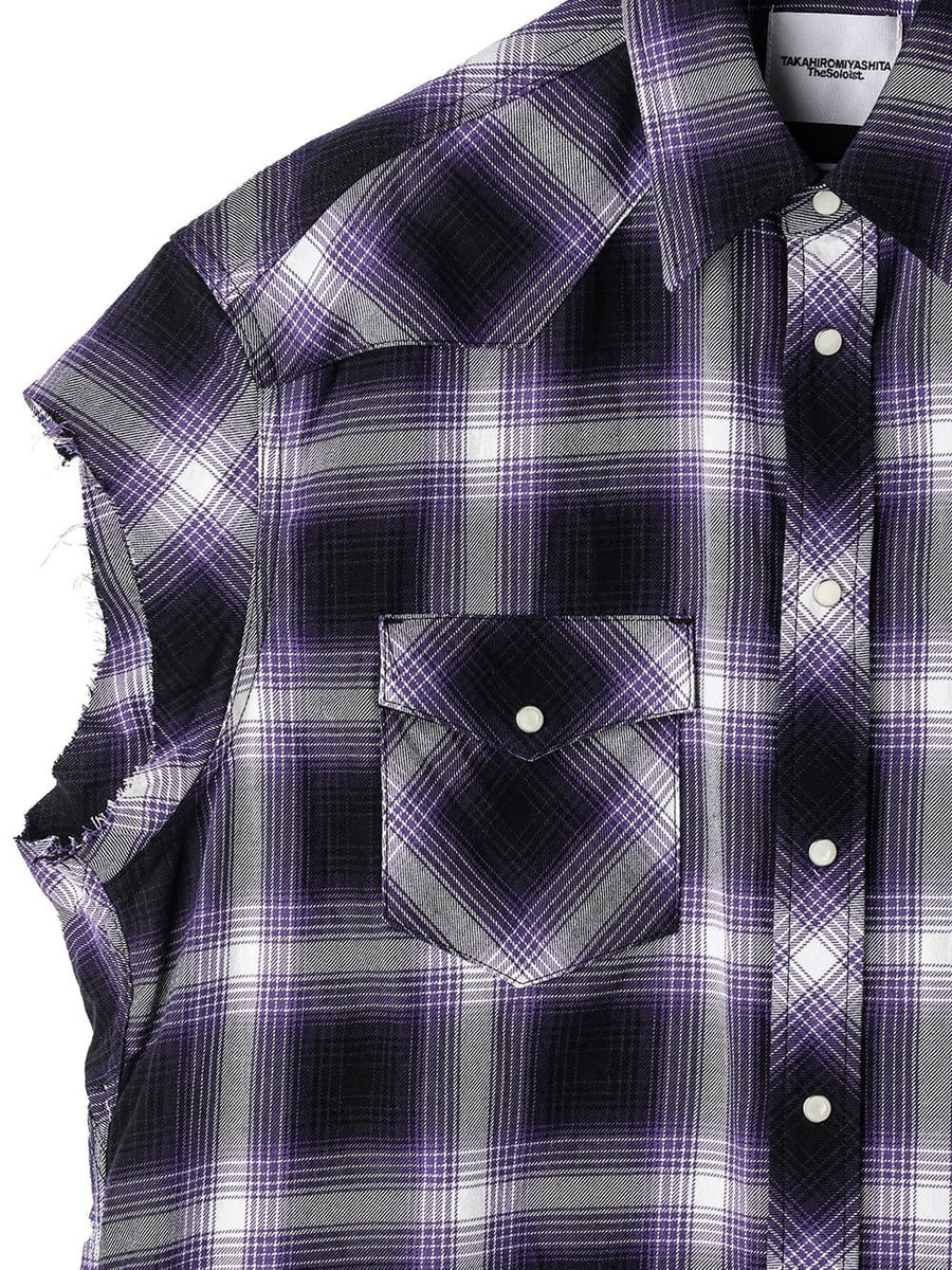 ss.0006SS24-purple カットオフスリーブウエスタンシャツ Lonely Souls ...