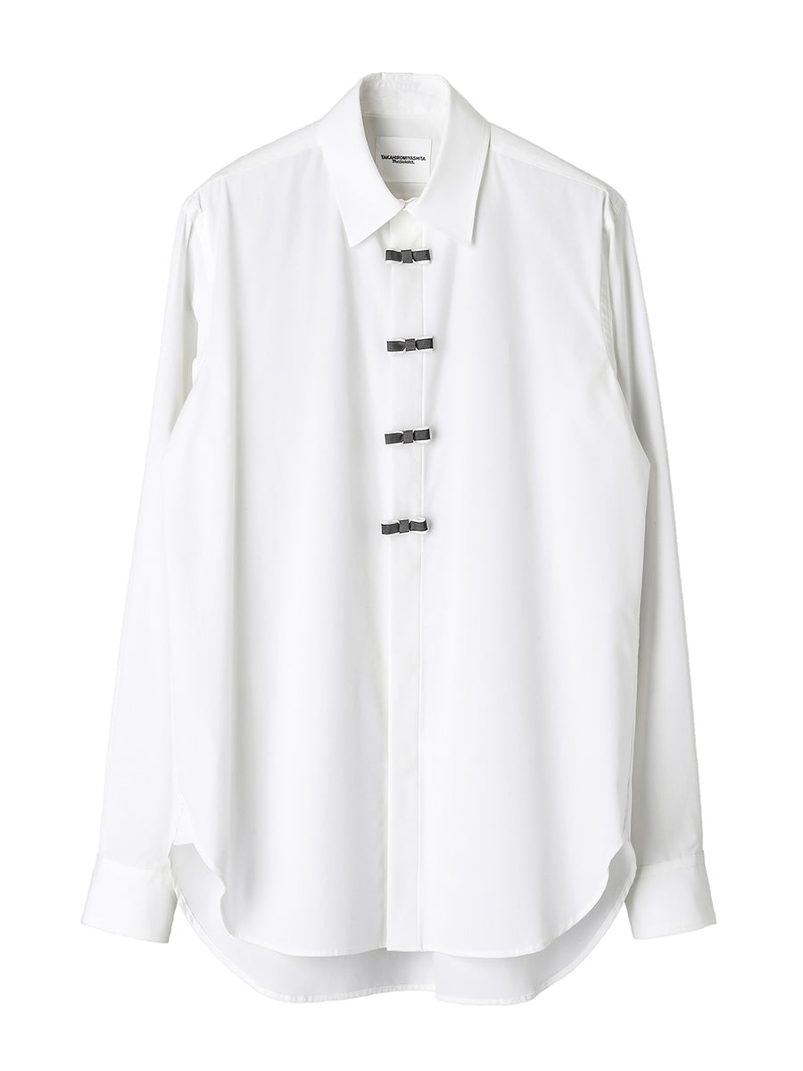 『タグ付き』　タカヒロミヤシタザソロイスト 白シャツ　ハイネック　白　【S】 ss.0011AW25-white フライフロントリボンシャツ The Black-and-White