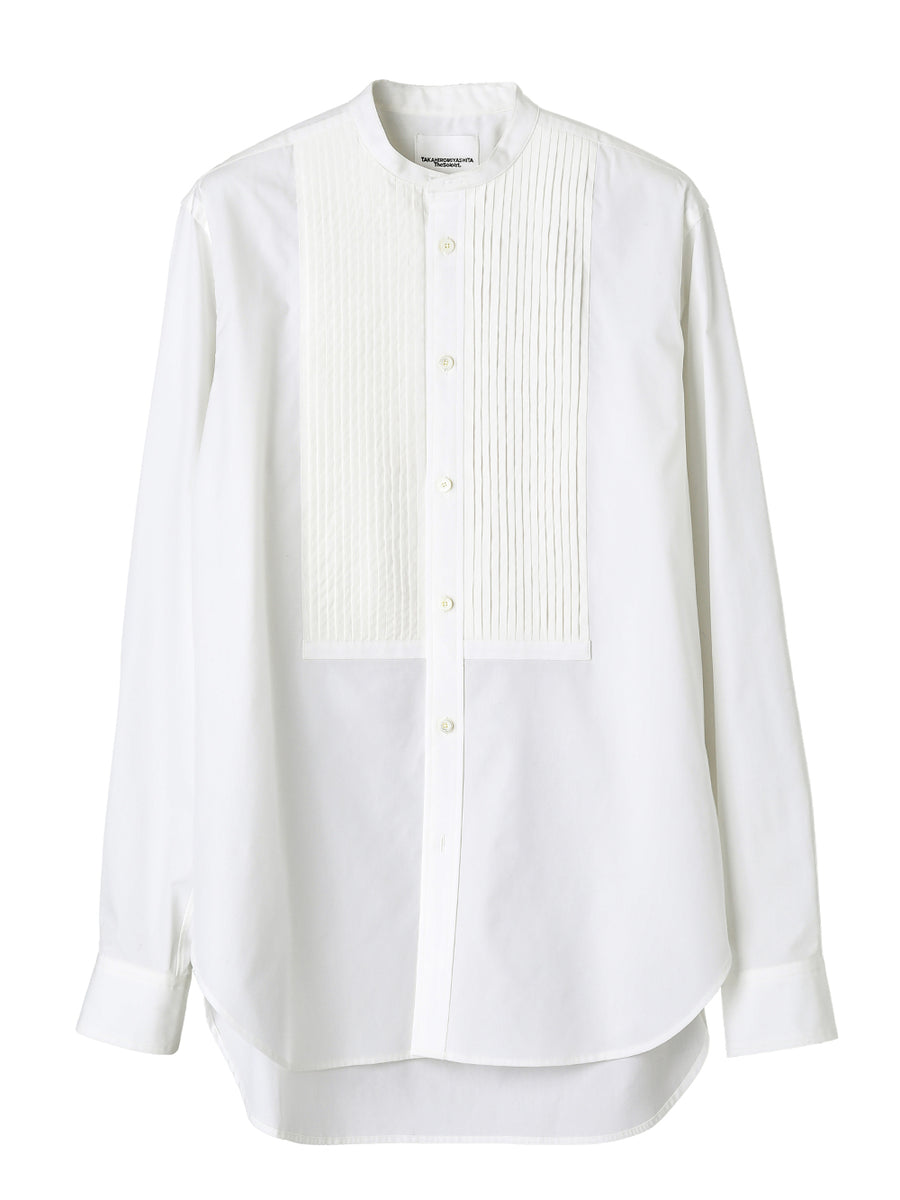 ss.0014AW25-white バンドカラーピンタックシャツ The Black-and-White