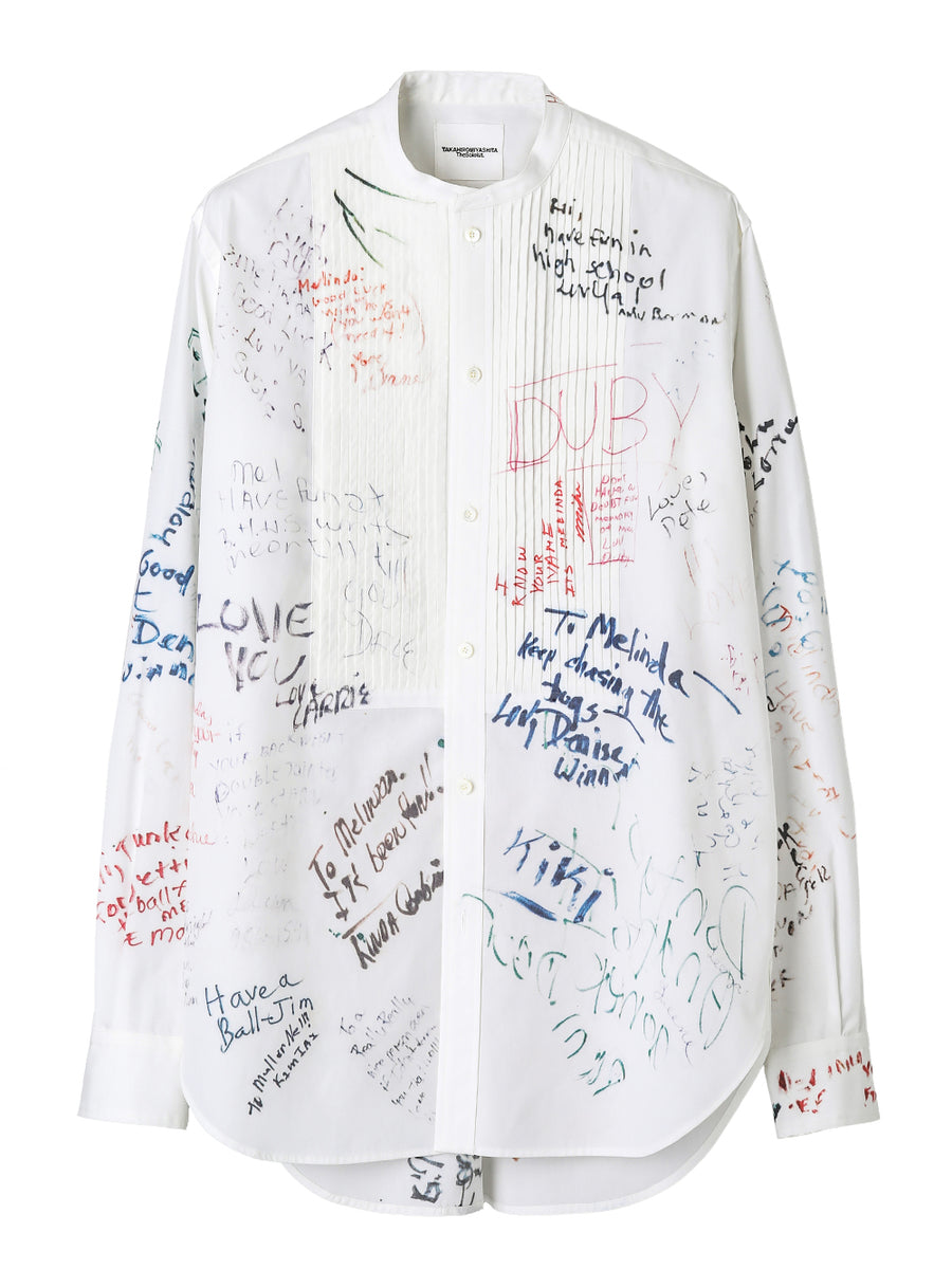 ss.0015AW25-white(graduate print) バンドカラーピンタックシャツ The
