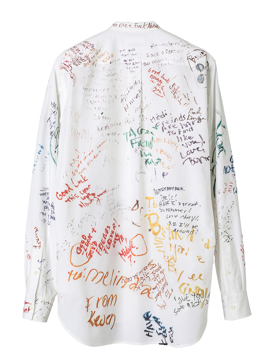 ss.0015AW25-white(graduate print) バンドカラーピンタックシャツ The