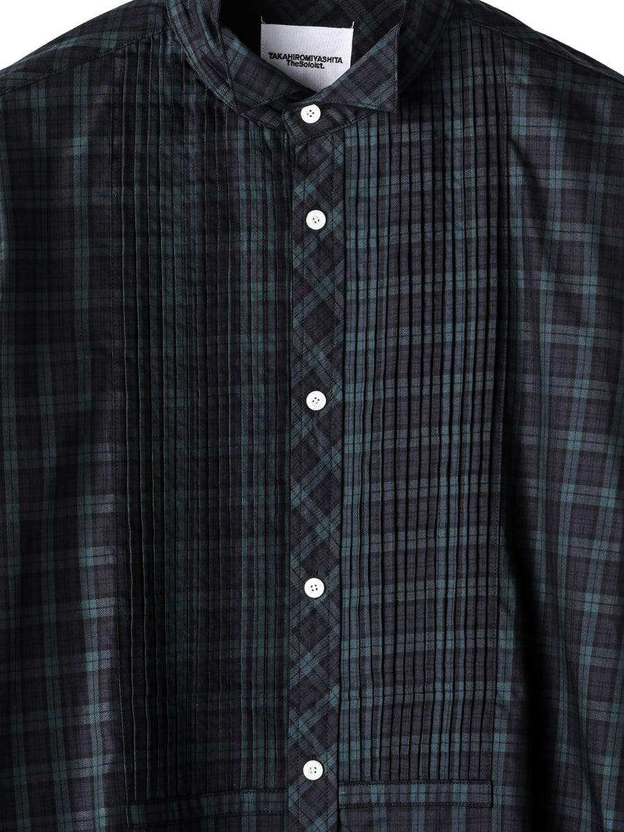 ss.0019AW25-green check ウィングカラーピンタックシャツ The Black