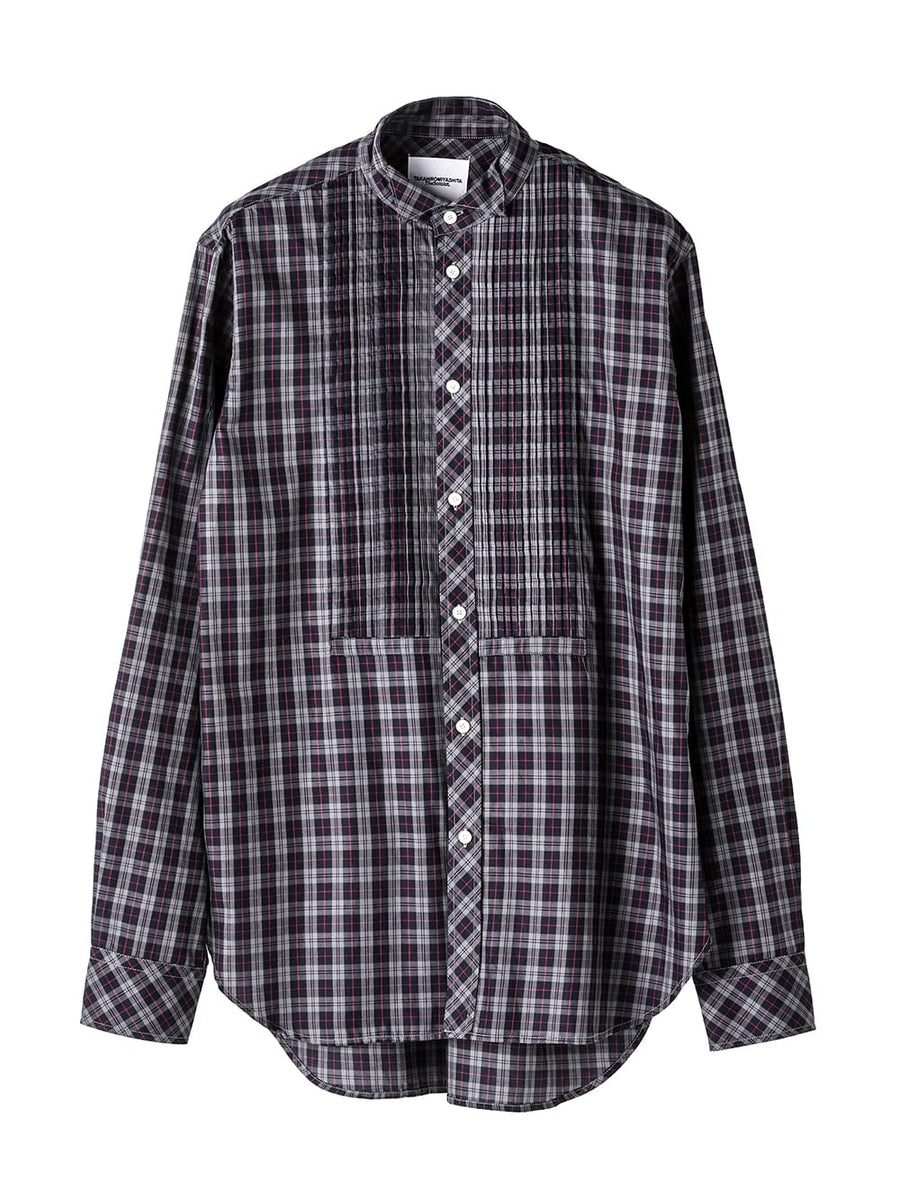 ss.0019AW25-navy check ウィングカラーピンタックシャツ The Black