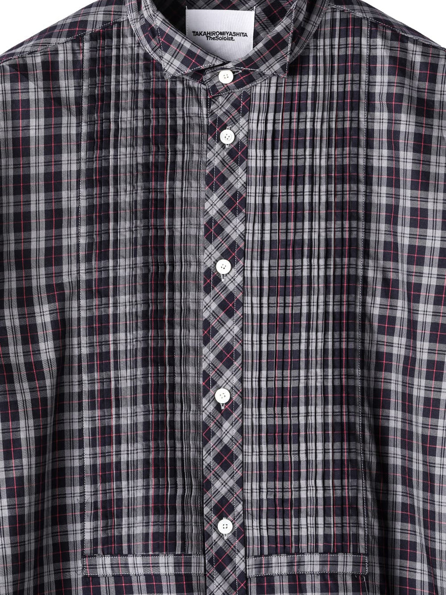 ss.0019AW25-navy check ウィングカラーピンタックシャツ The Black