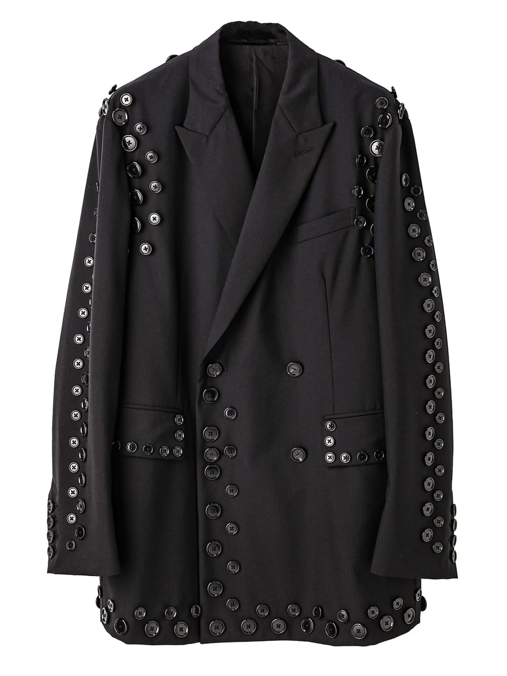 double breasted peaked lapel jacket.(black buttons)