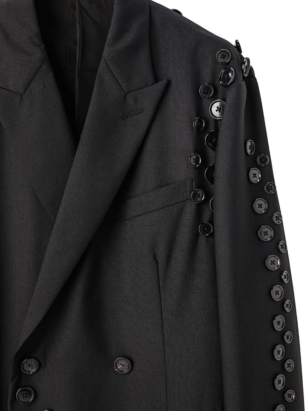 double breasted peaked lapel jacket.(black buttons)