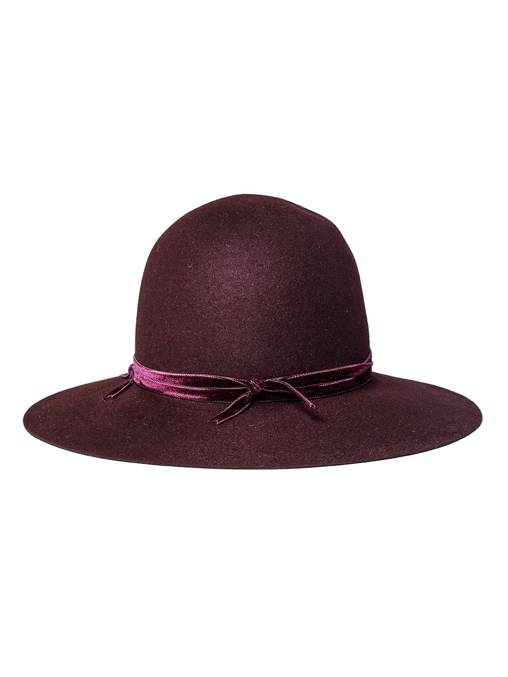 sa.0015AW23-bordeaux bowler hat./velvet ribbon. THE TWO OF US 2023