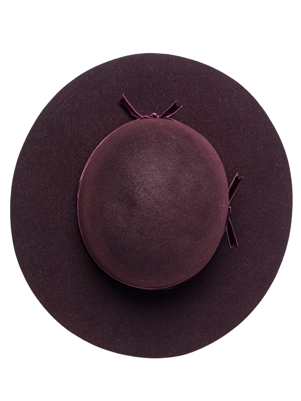 sa.0015AW23-bordeaux bowler hat./velvet ribbon. THE TWO OF US 2023 
