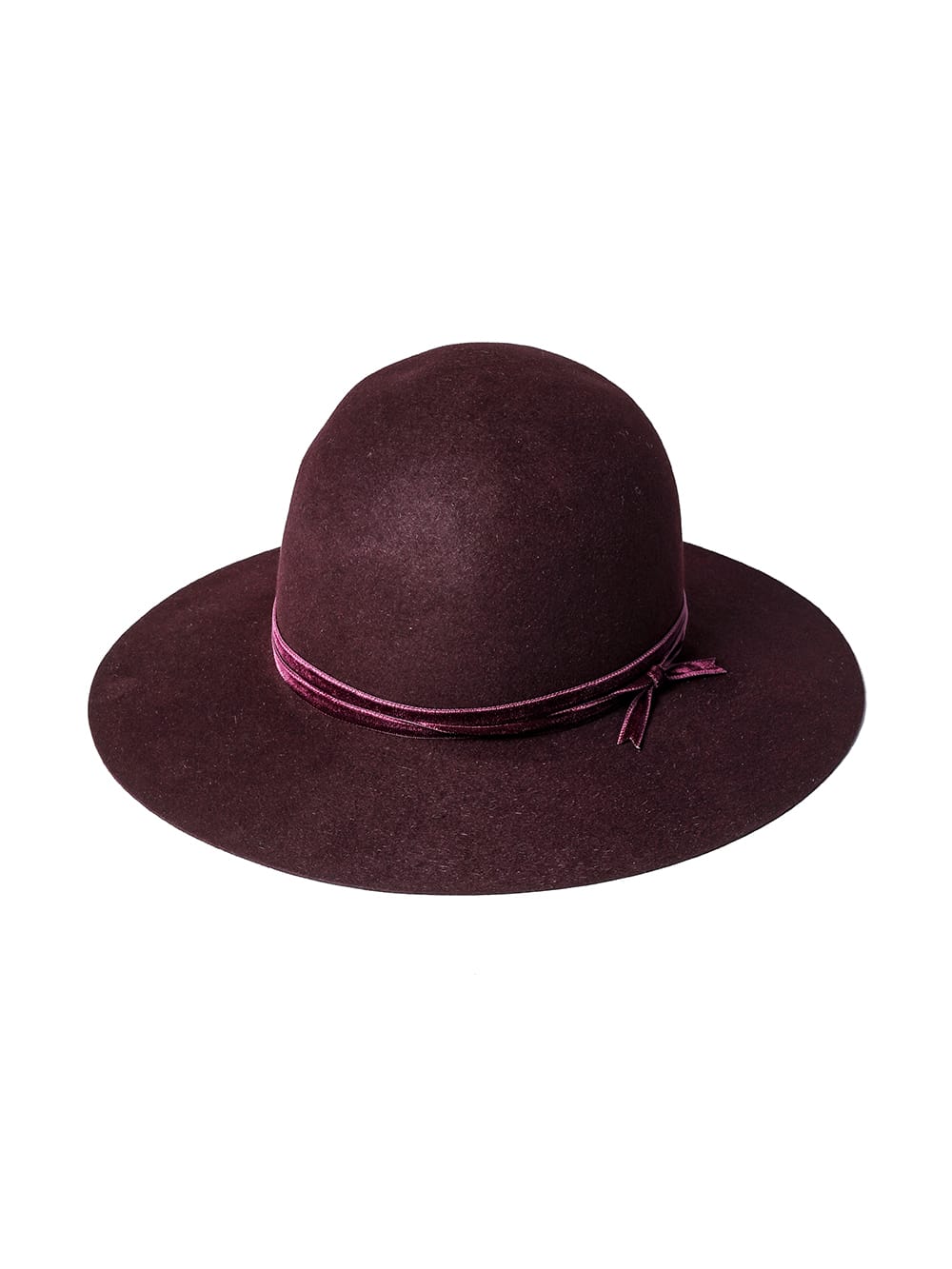 sa.0015AW23-bordeaux bowler hat./velvet ribbon. THE TWO OF