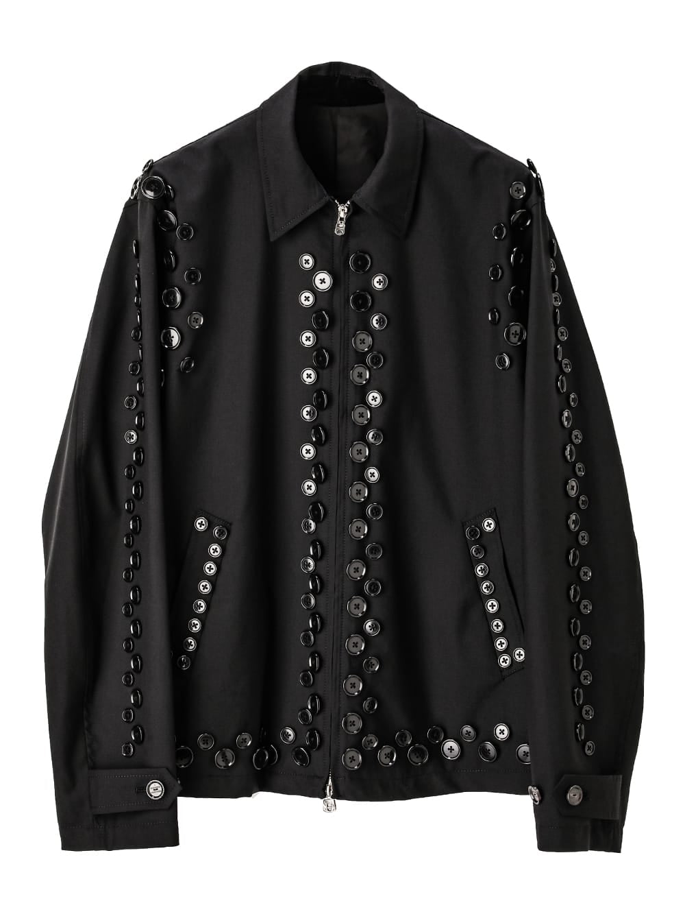 sj.0004bSS25-black zip up brit jacket.(black buttons) Plainsong