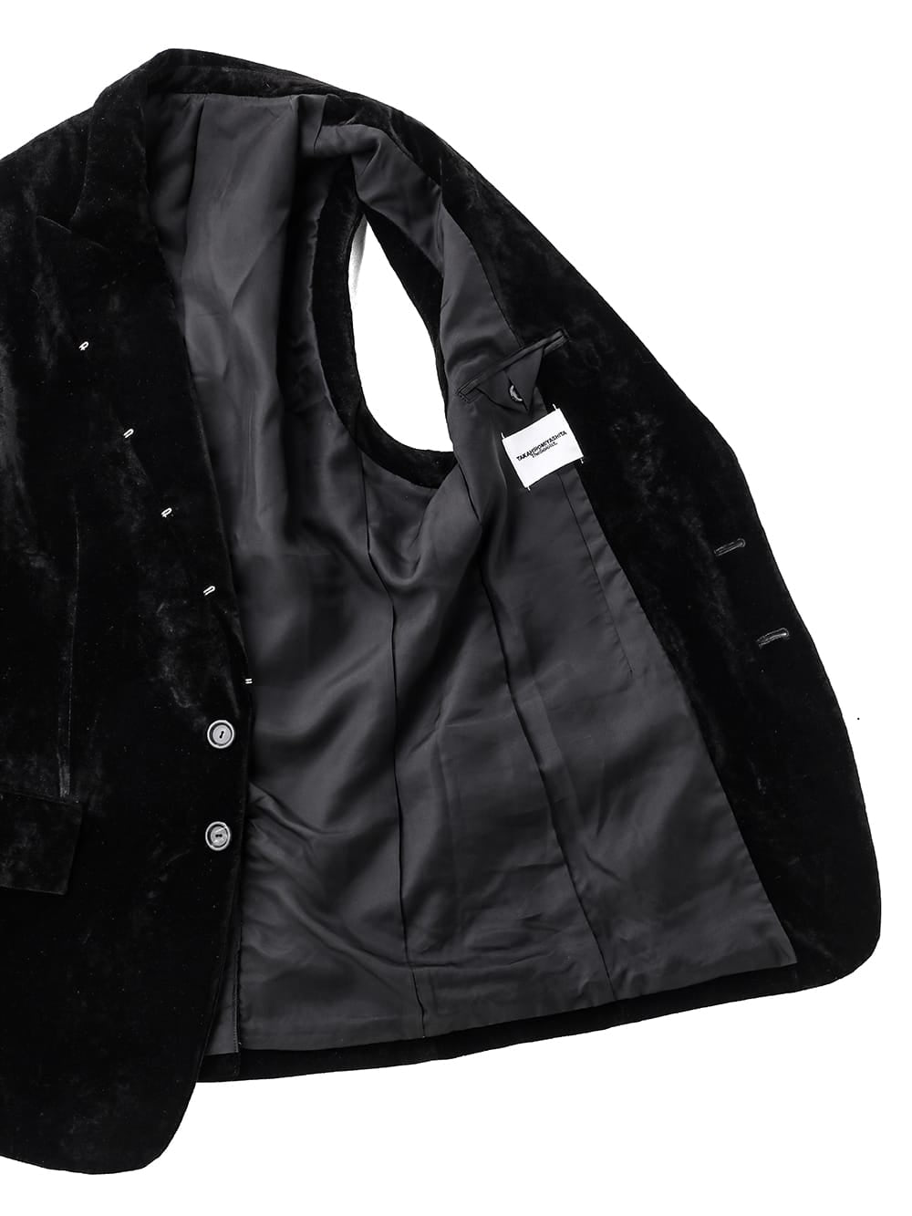 right - left sleeveless peak lapel jacket (velvet).
