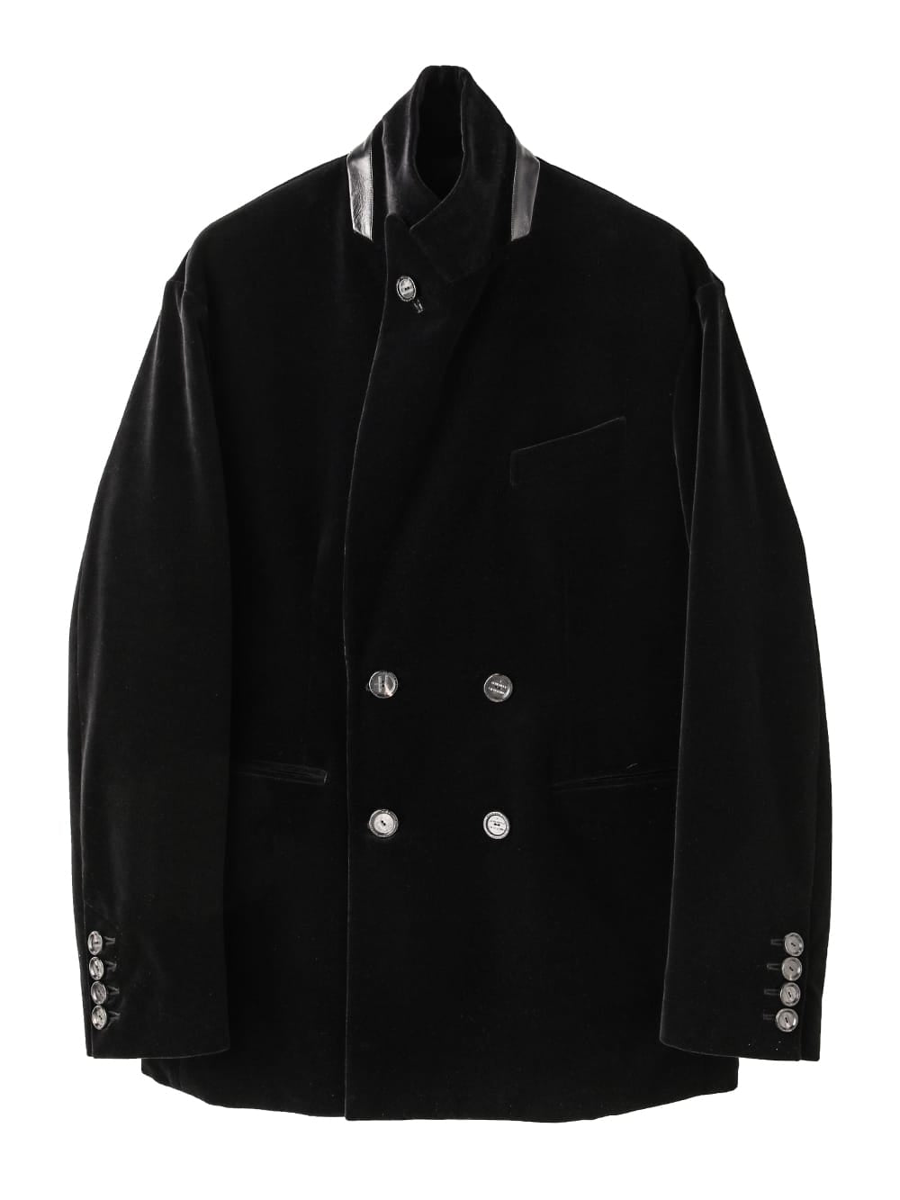 peaked lapel double breasted sack jacket.