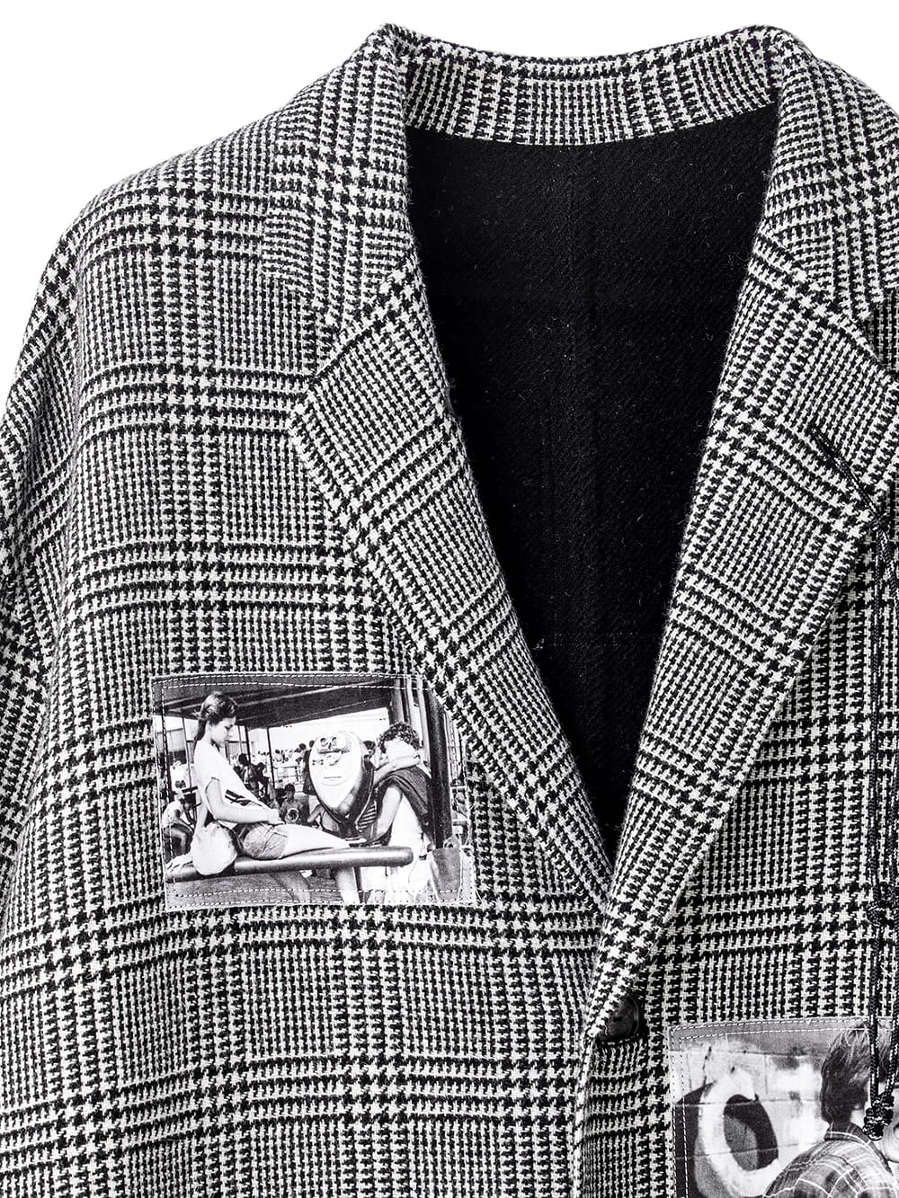 notched lapel over coat.