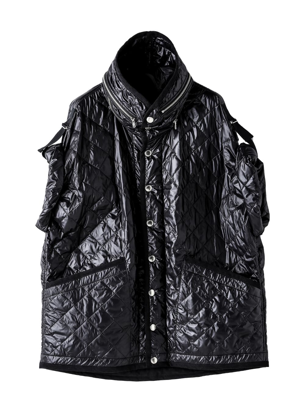 sj.0014bSS23_black accordion hood quilted queen's vest.(solid