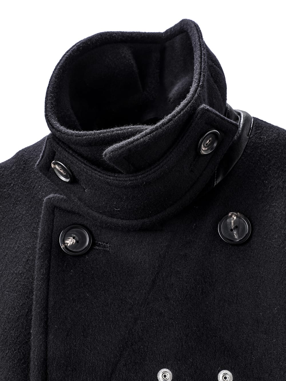 right - left pencil silhouette double-breasted pea coat
