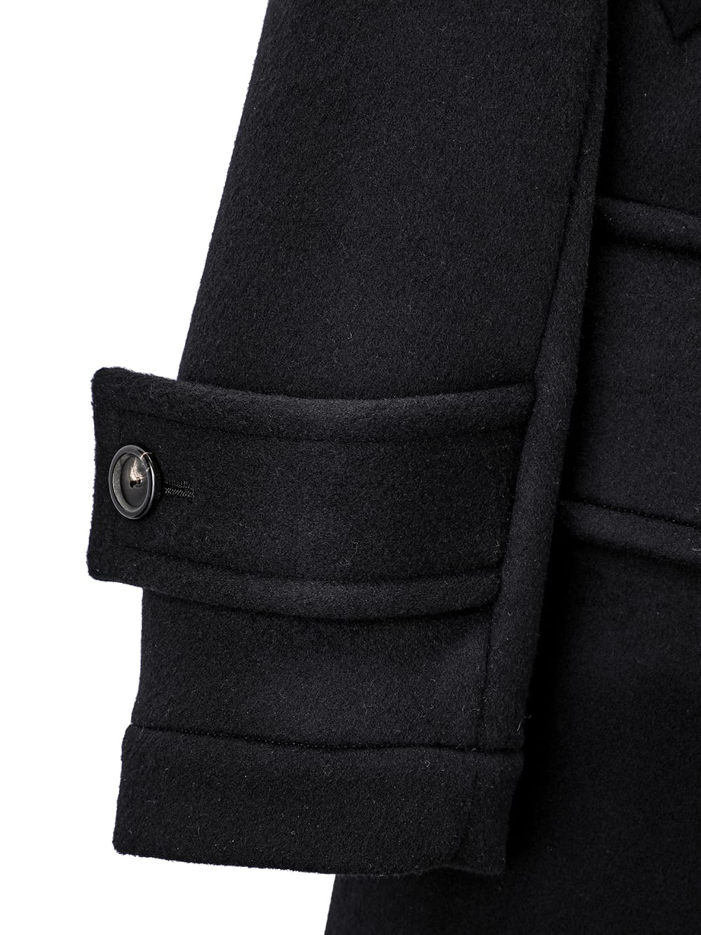 right - left pencil silhouette double-breasted pea coat
