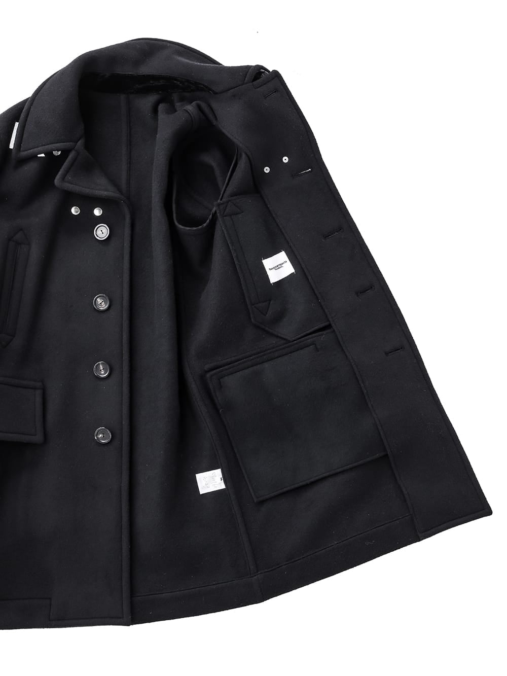 right - left pencil silhouette single breasted peacoat.