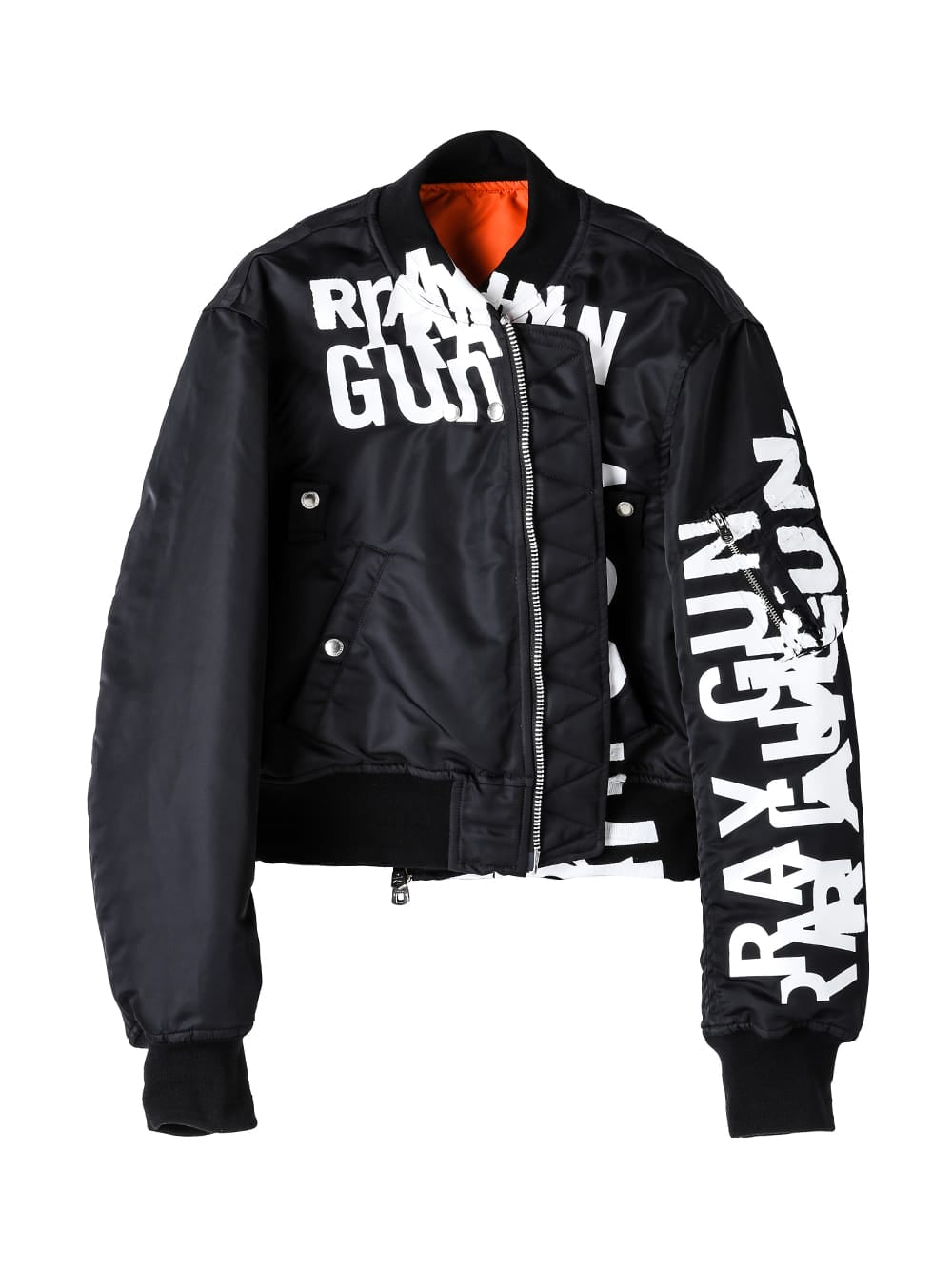 sj.0018aAW23-black two-way cropped bomber jacket. THE TWO OF US 