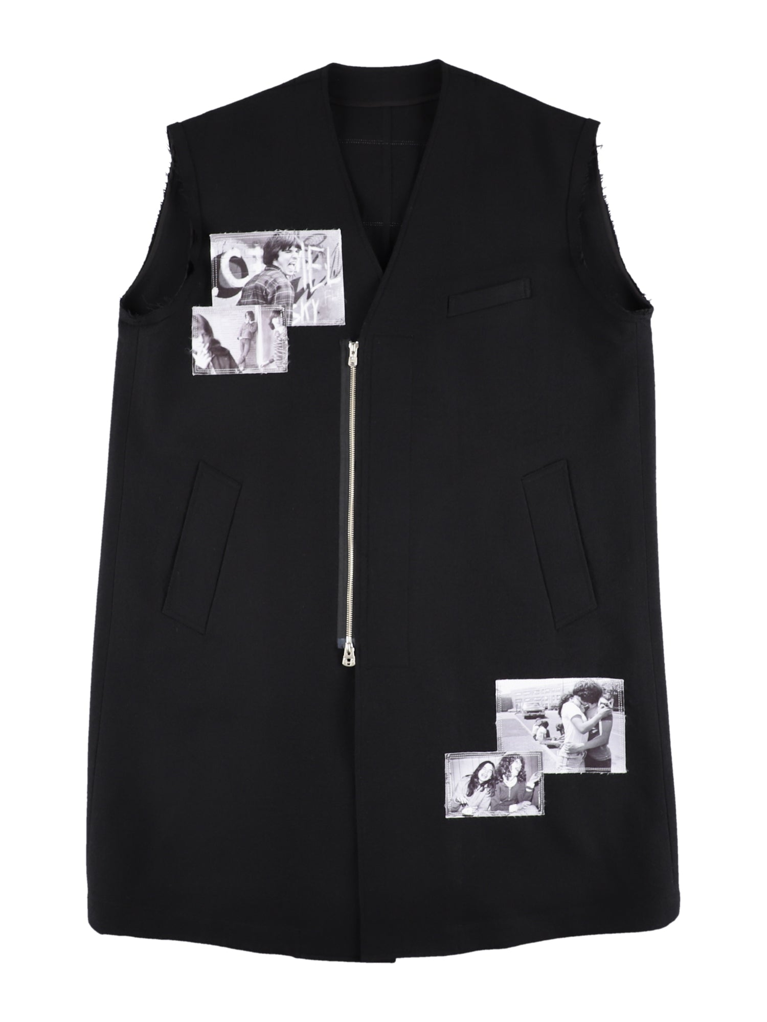 nocollar sleeveless doctor jacket.