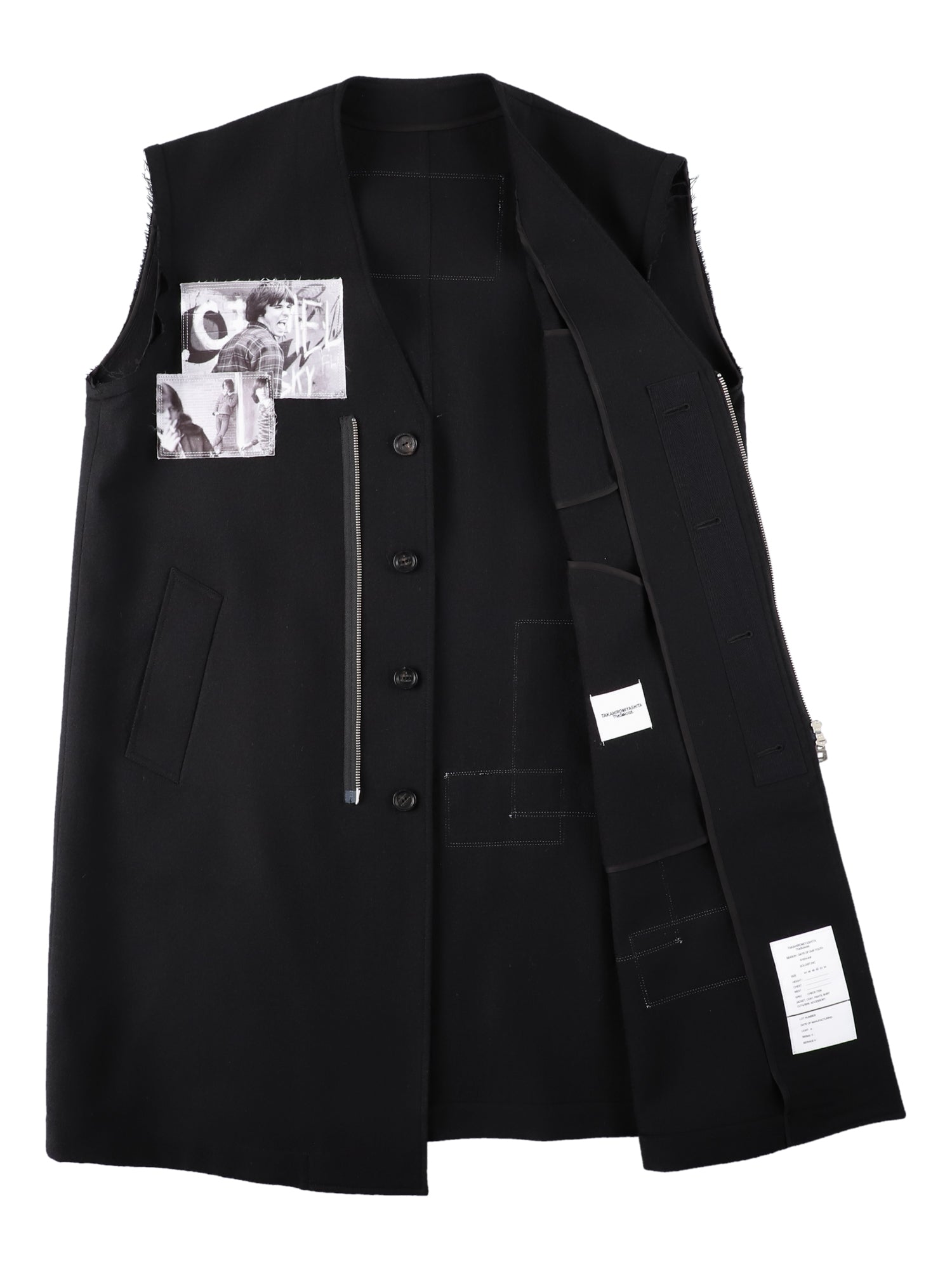 nocollar sleeveless doctor jacket.