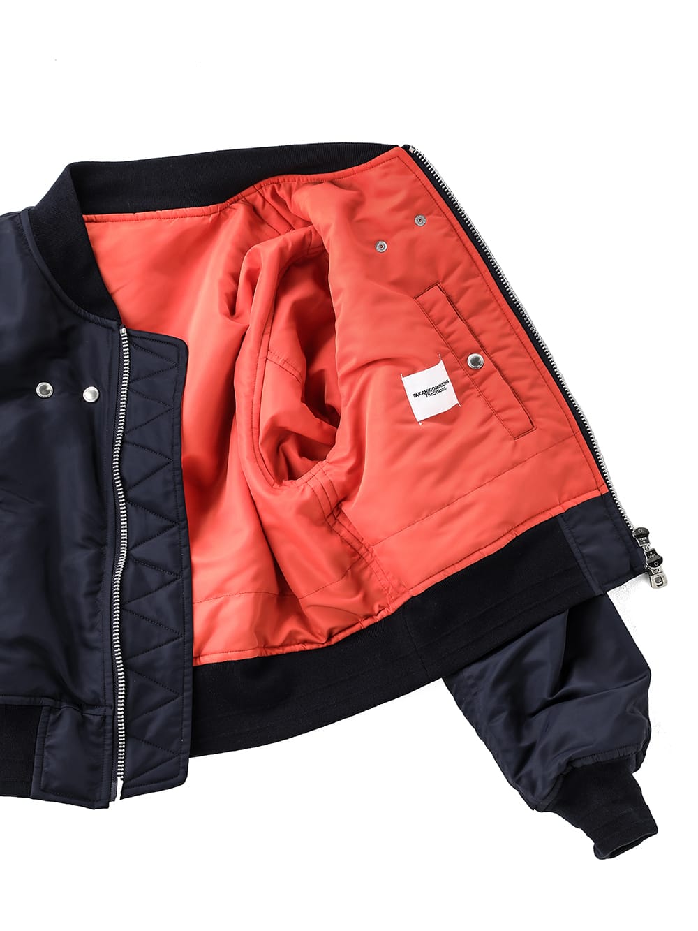 sj.0018bAW23-midnight two-way cropped bomber jacket. THE TWO OF US 